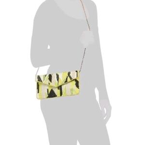 BCBGENERATION Hand Beaded Envelope Clutch With Chain Strap Green Tone NWT
